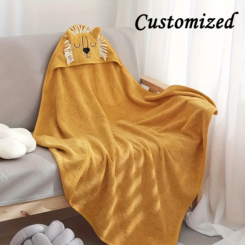 TEMU 1 Toalla de baño con capucha personalizada y adorable de dibujos animados - , de secado rápido, abrigada de vellón de coral absorbente –