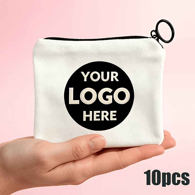 TEMU Juego de 10 monederos estampados, neceseres de tela de 4.53 x 4.33 pulgadas con logo/estampado personalizado, bolsas de almacenamiento para