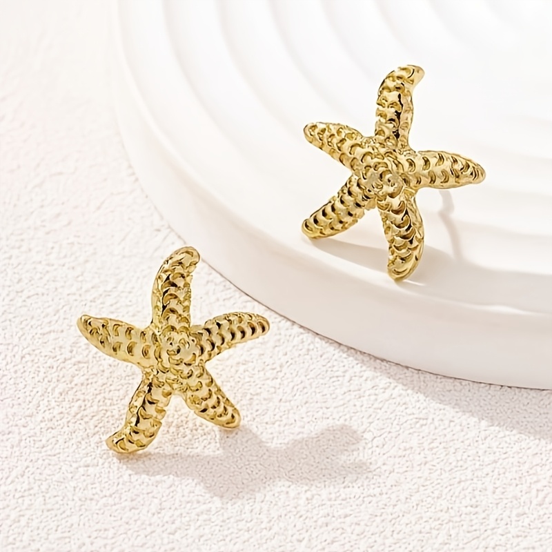 1 Pair Fashion Starfish Earrings, Zinc Alloy Ocean-Inspired Studs, Daily Wear Jewelry Gift