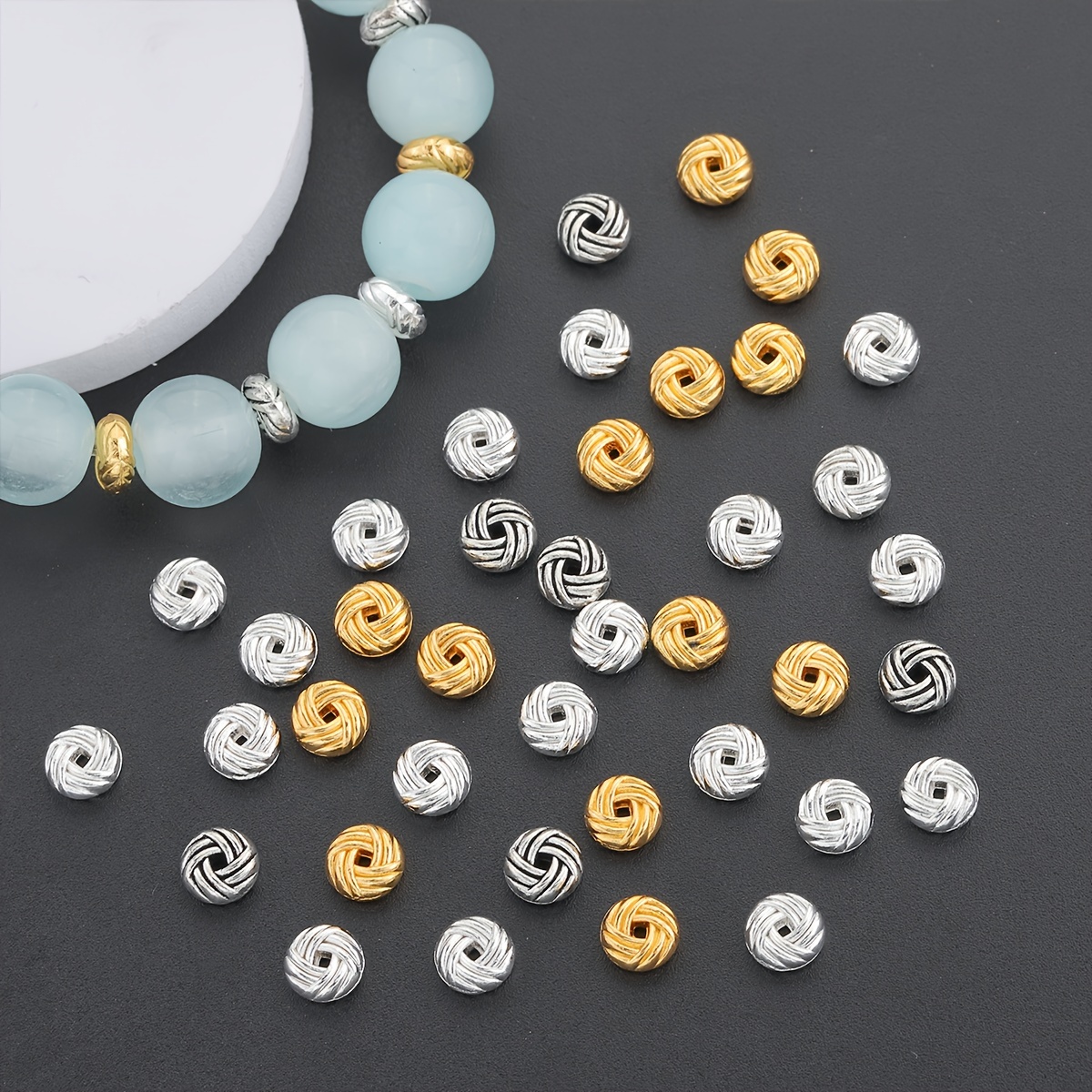 

50pcs Silvery & Golden Alloy Spacer Beads - Wire Ball Charms For Diy Necklaces, Bracelets & Jewelry Crafting Accessories