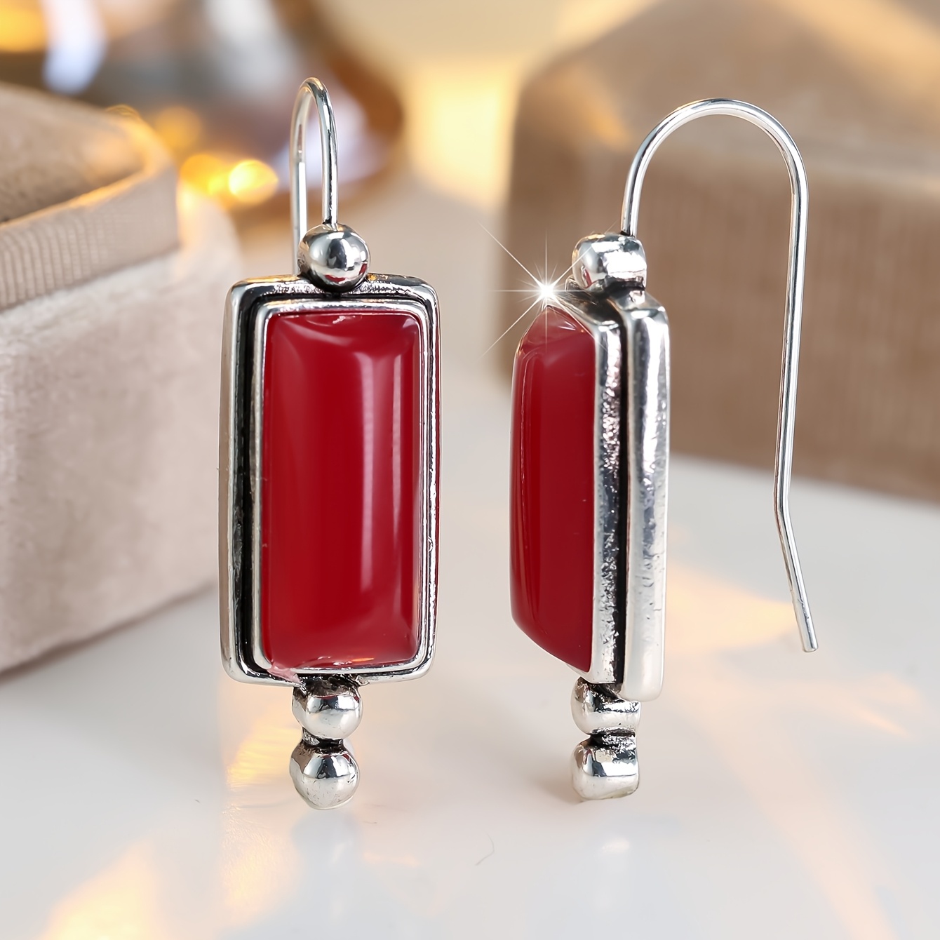 Women's Elegant Red Synthetic Zirconia Stud Earrings, Light Luxury