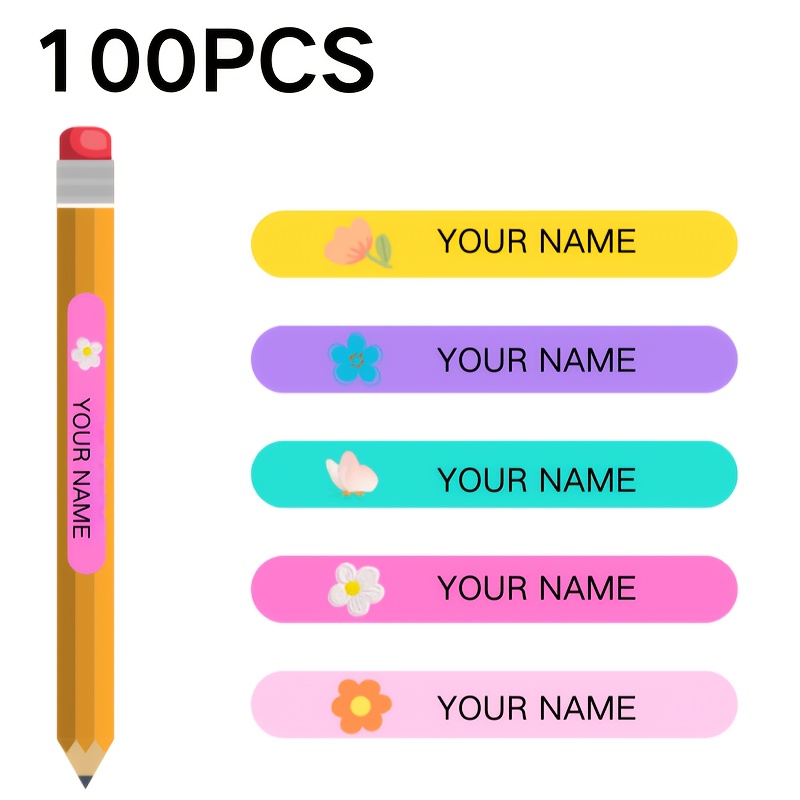 Image of Personalized Floral Name Tags - Colorful Design, Pp Synthetic Paper, And Durable, Perfect For Campus And Office Organization, Labels For Stationery And Water Bottles