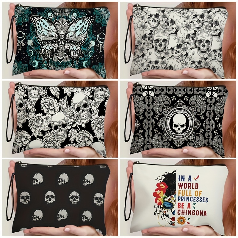 

1pc Chic Halloween-themed Makeup Bag With & Designs - Polyester, Non-waterproof, Scent-free Cosmetic Pouch For Women - Companion & Thoughtful Gift