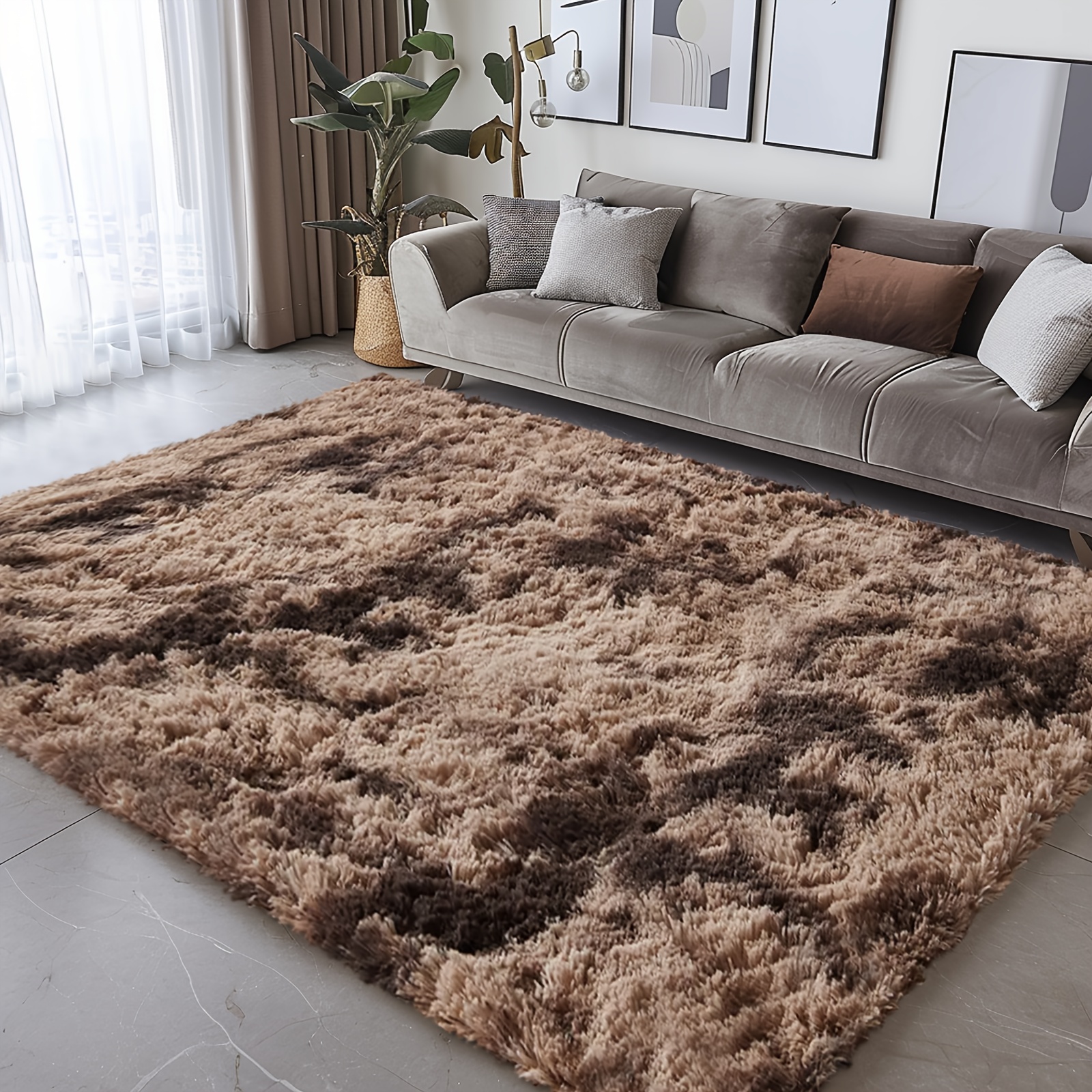 

1pc Tie Dye-coffee Super Soft Thickened Fluffy Area Rug For Living Room, Tie-dyed Soft Shag Area Rug Plush Indoor Carpets For Bedroom, Fluffy Fur Rug For Room Home Decor.