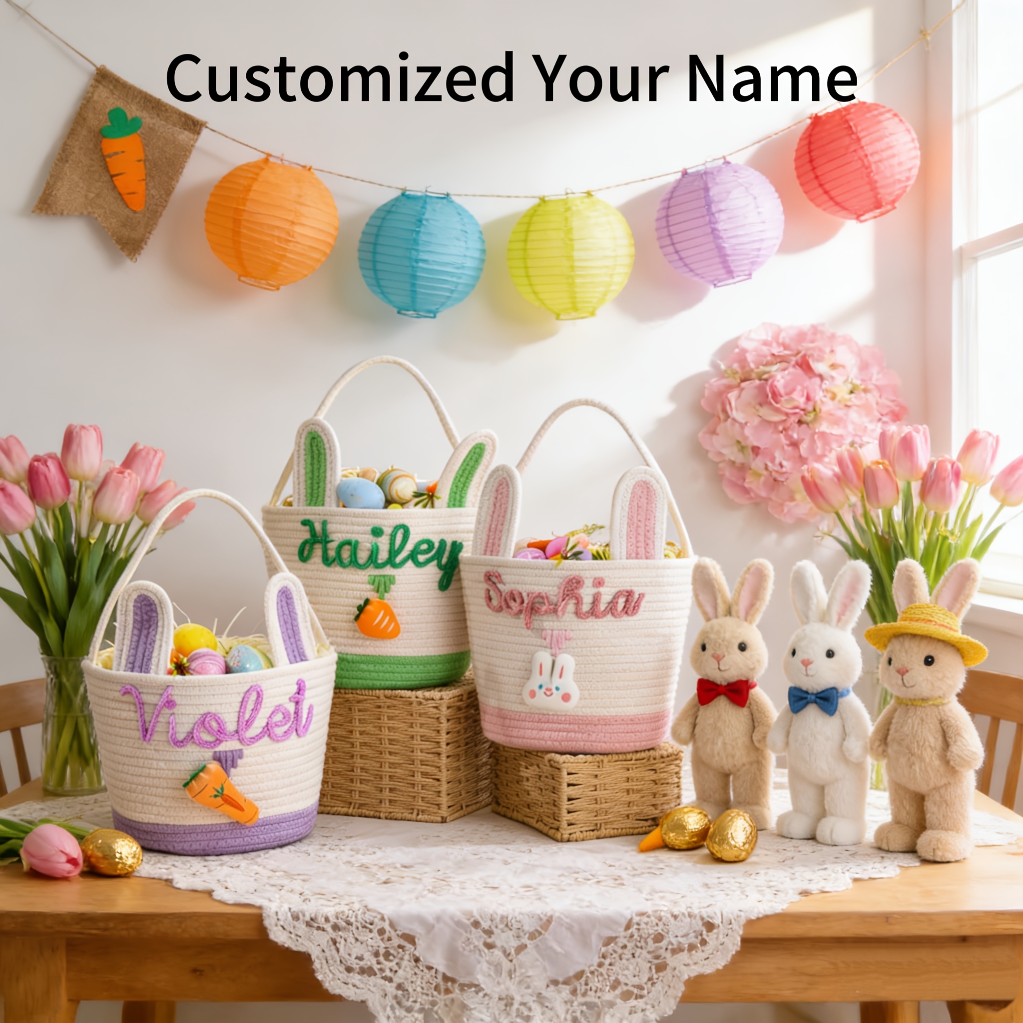 Custom Storage Basket with Your Name, Easter Egg Carry Basket