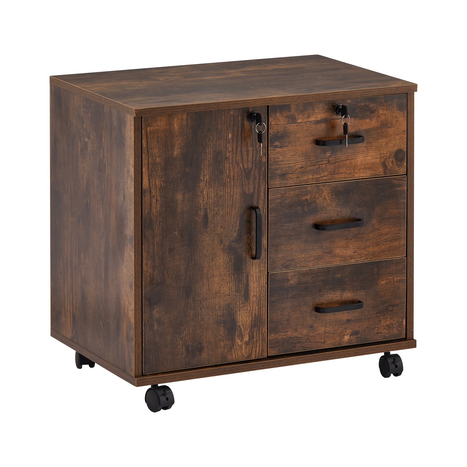 TEMU Clipop Mobile File Cabinet, Wooden Lockable 3 Drawer Lateral Filing Cabinet W/ 1 Storage And Rolling Wheels, Home Office Printer Stand Cabinet