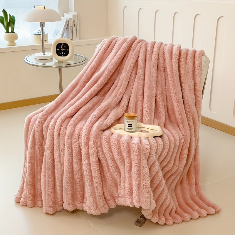 ultra soft   rabbit fur throw blanket cozy thick striped plush for     couch bed and hotel   christmas present details 13