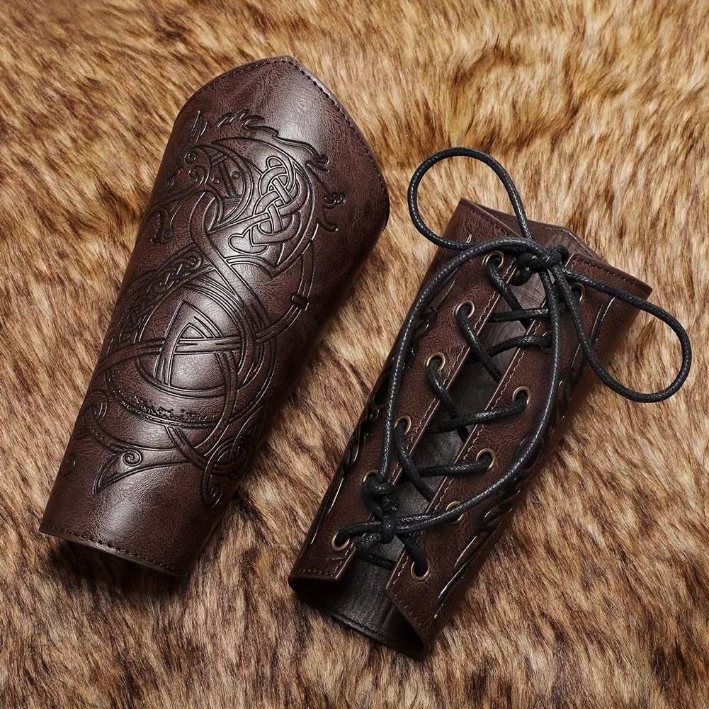 E-shop oder 2 Stk. mittelalterliche, verstellbare Handgelenkschützer aus Kunstleder, ideal für Halloween-LARP, Bühnenrequisiten und andere