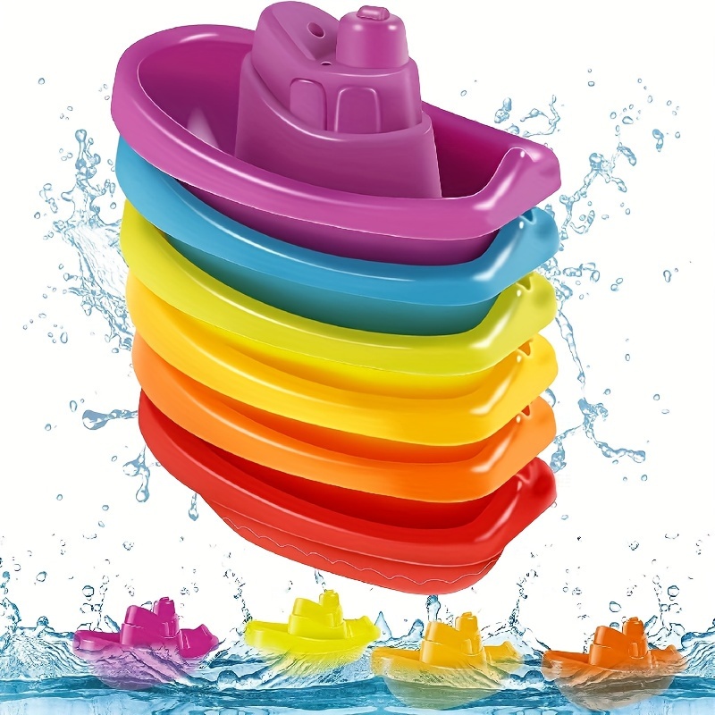 

6 pièces/ensemble Bateau empilable en plastique éducatif durable - Ensemble de jouets de bain attrayant et coloré