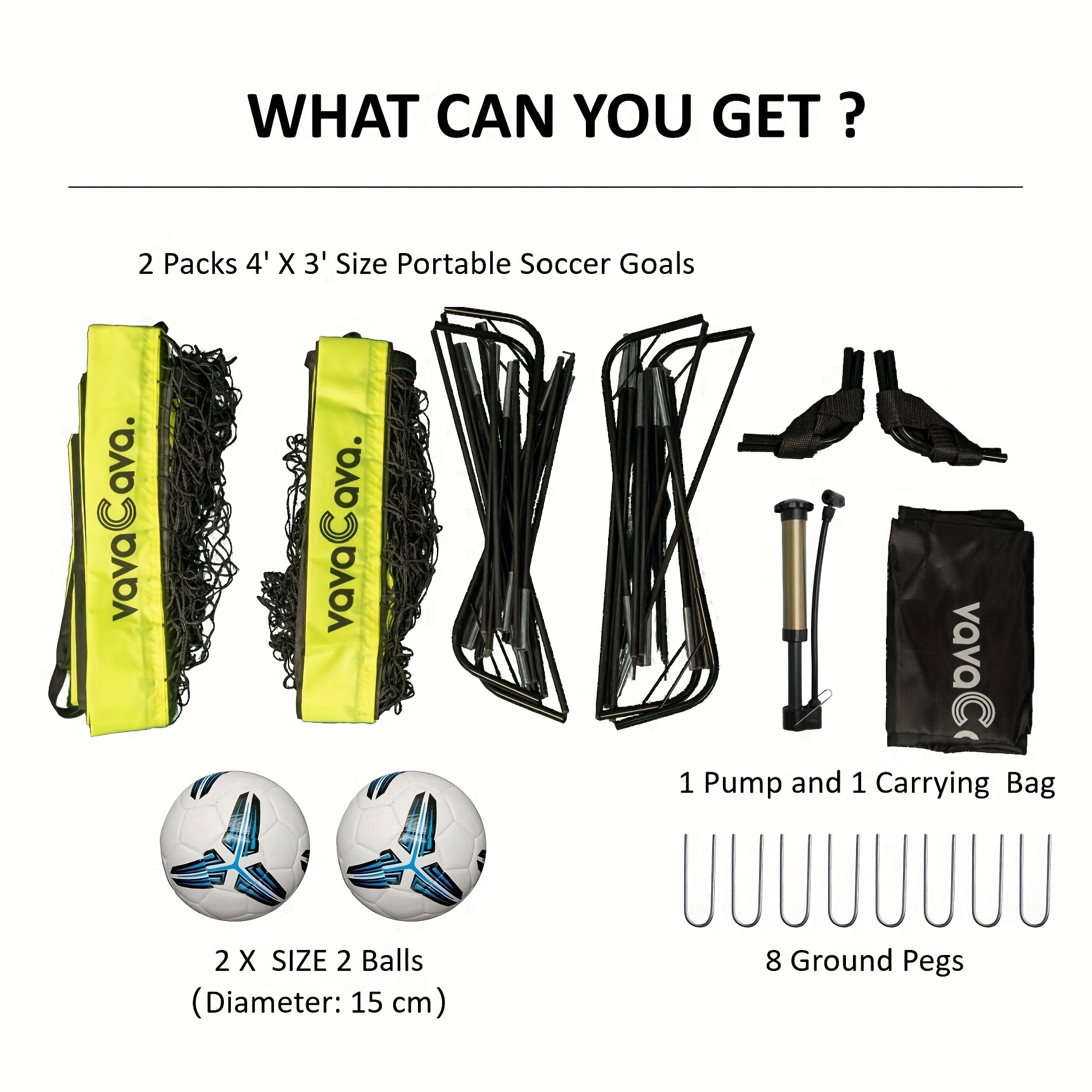 VavaCava 2 Packs 4' X 3' Size Portable Soccer Goals For Backyard, Indoor And Outdoor Soccer Net, 2 Nets, 2 Soccer Balls, 1 Pump, 1 Carrying Bag, 450D Oxford Fabric, Pop Up Design, Easy To Take Away. Backyard Fun, Best Gift For Your Family And Friends