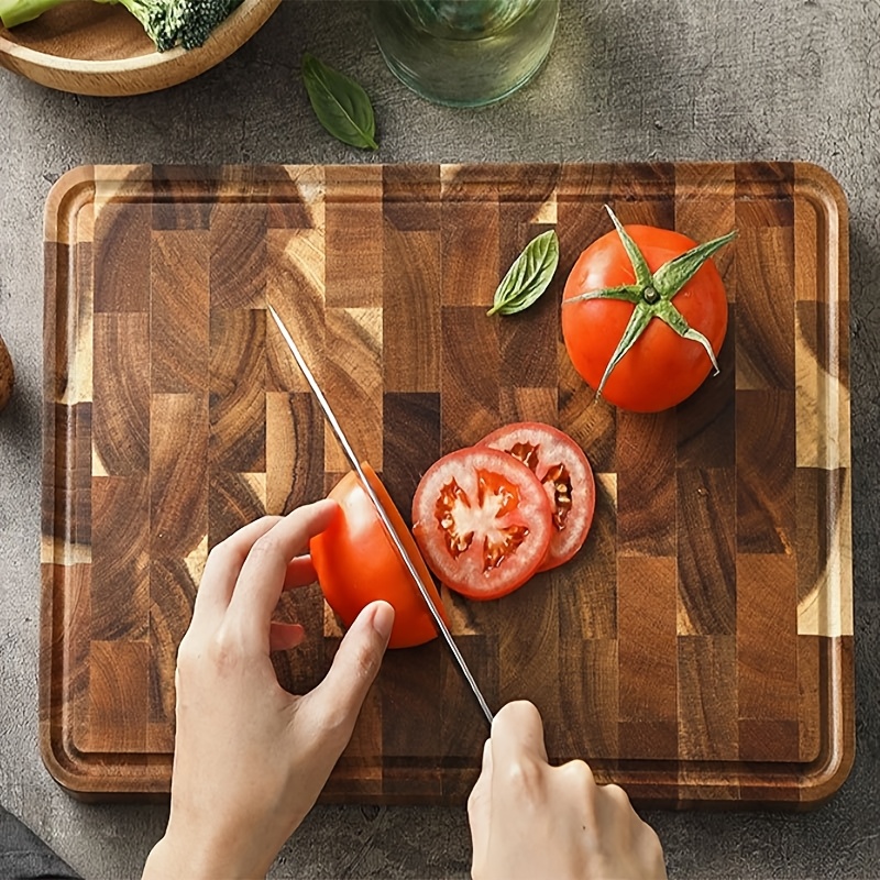 premium acacia wood cutting board rectangular multi purpose kitchen   with juice   handle   halloween christmas easter thanksgiving details 7