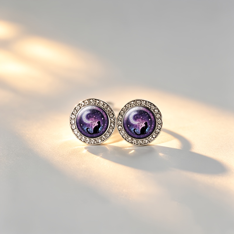 1 Pair Classic Imitation Crystal Stud Earrings with Cat Design