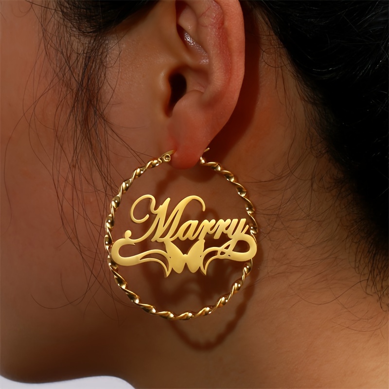 

Personalized Name Hoop Earrings With Plating And Twisted Design - Perfect For Weddings And Holidays