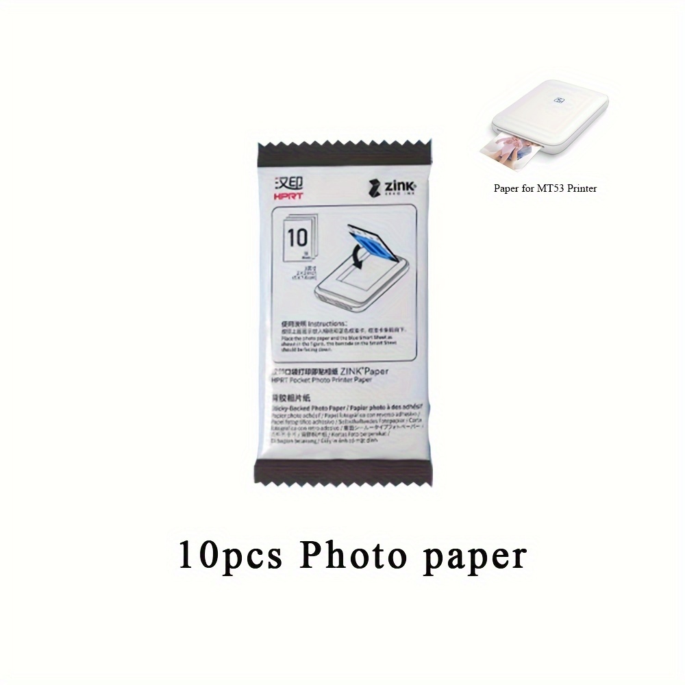 

10pcs Photo Paper 2x3 Inch Sticky-backed Photo Paper For Mt53 Pocket Photo Printer