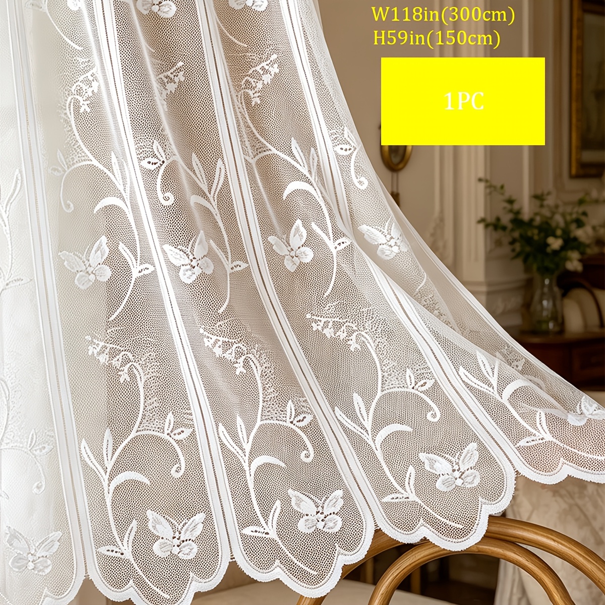 TEMU 1pc Flower Semi-transparent Rod Pocket Small Curtain, Simple, Elegant, And Beautiful, Suitable For Multiple Scenes Such As Bedrooms/living