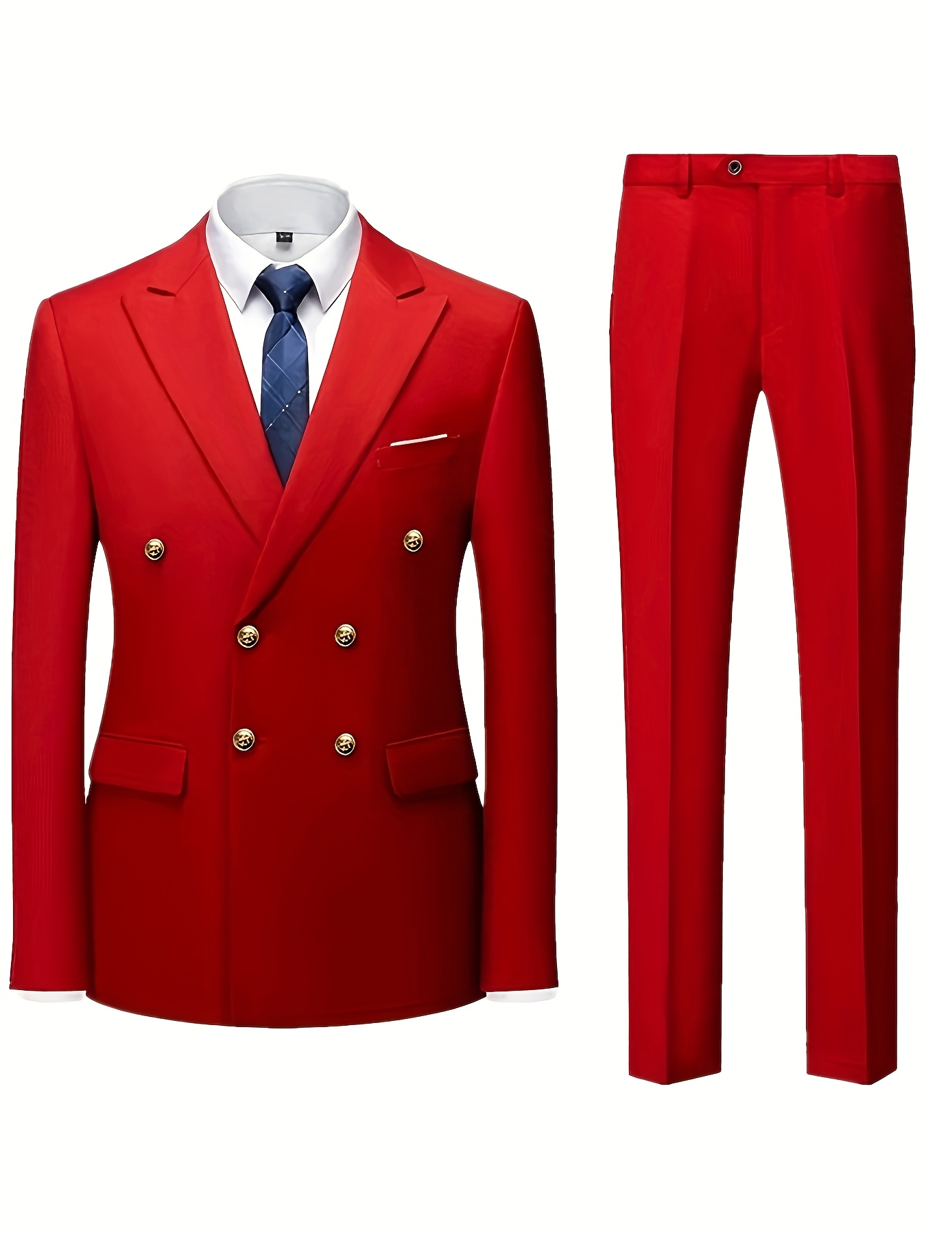 Men's Slim Fit Light Blue Double-Breasted Blazer & Pants Set - Elegant Evening Dress Suit for Business or Formal Occasions, 2pcs Polyester Fabric Outfit with Lapel Collar and Button Details, Formal Wear|Sleek Suit Design|Golden Button Accents