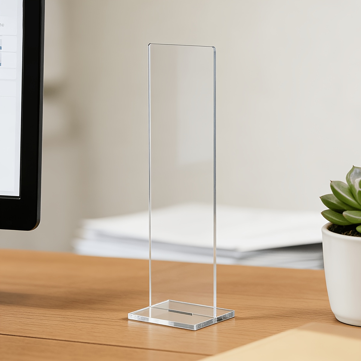 a detachable transparent acrylic memo board with a memo message board holder 11 8 inch long computer   clipboard   in black and transparent colors an office desktop accessory suitable for vertical   note display stands