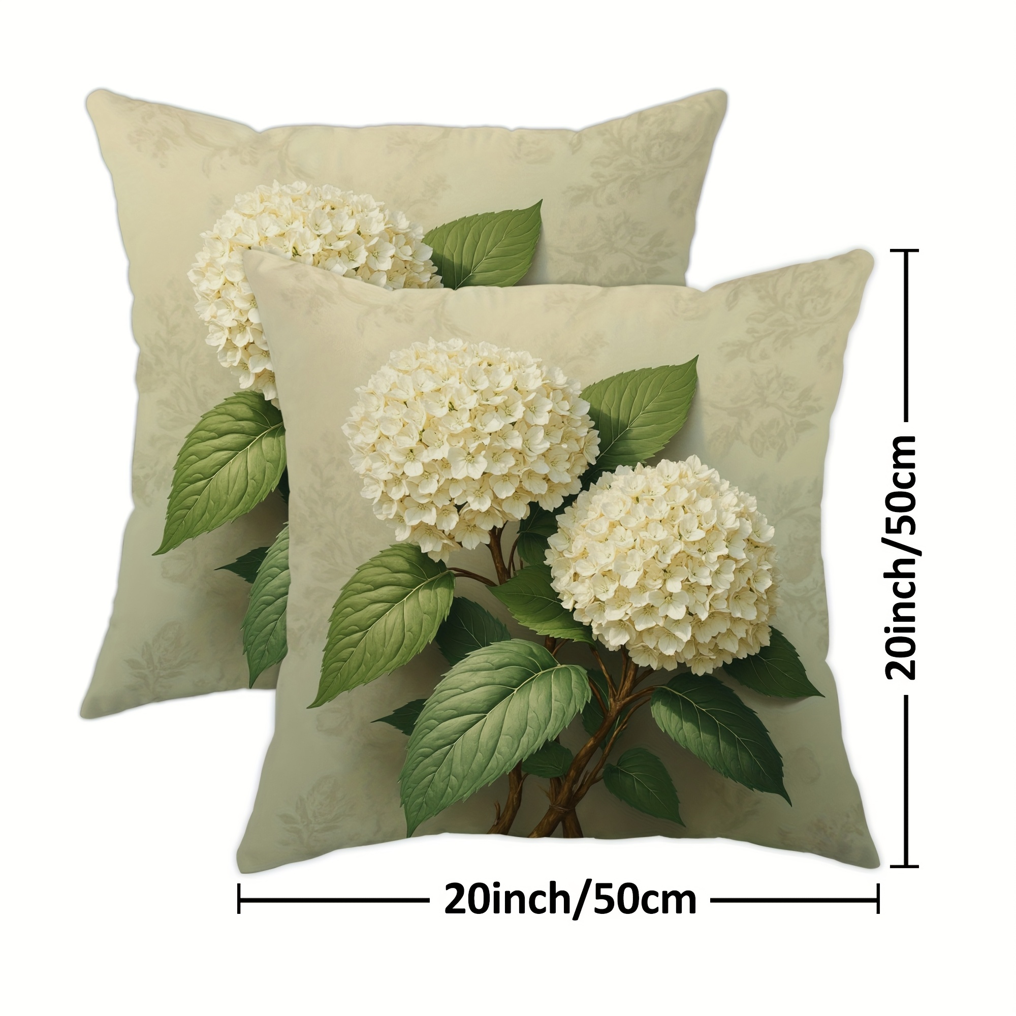 TEMU 2pcs Vintage Floral Pillow Covers - Hydrangea Botanical Prints In & Green, Soft Decorative Cushion Cases With Zipper Closure For Living Room,