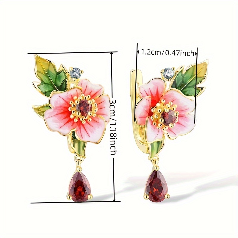 Flower Inlay Ruby Pendant Earrings for Women's Party