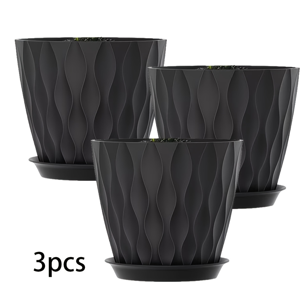 TEMU 3pcs Flower Pot, Plant Pot, Planter, Garden Pot, Outdoor Planter, Featuring A Built-in Drainage Hole And Saucer, This Plant Is Suitable For