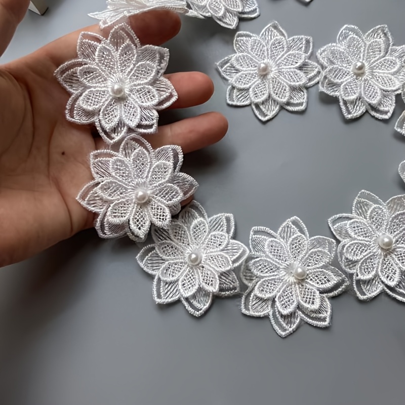 TEMU 50 cm Longueur Dentelle Brodée Patch Bordure Vêtements Fleurs Perles 3D Appliqué DIY