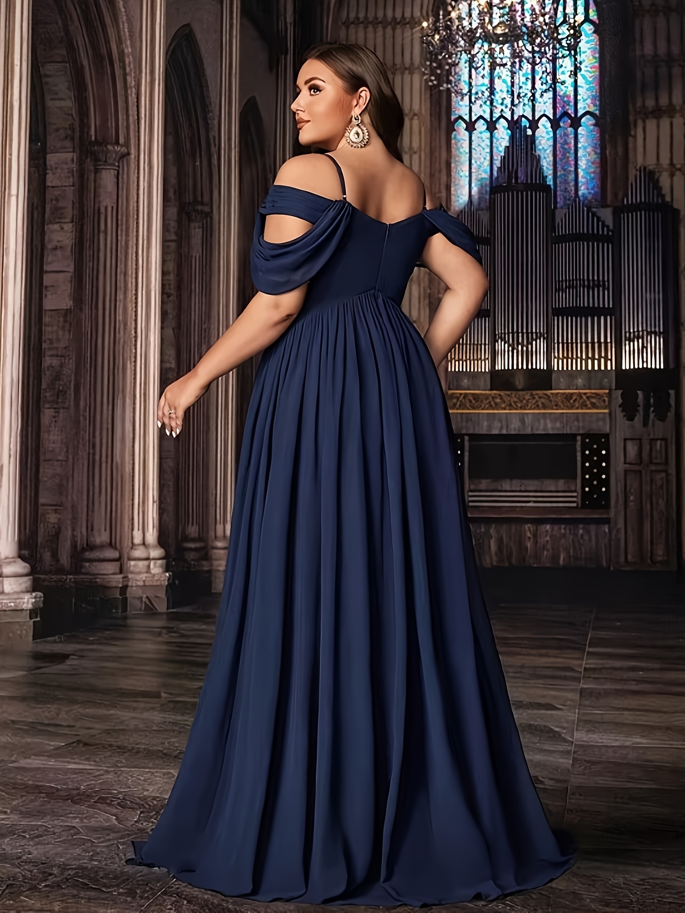 blue dress for baby girl Suzhoufashion Navy Blue Wedding Guest Dress Beaded Satin A Line Long Formal Dress with Slit main image 0