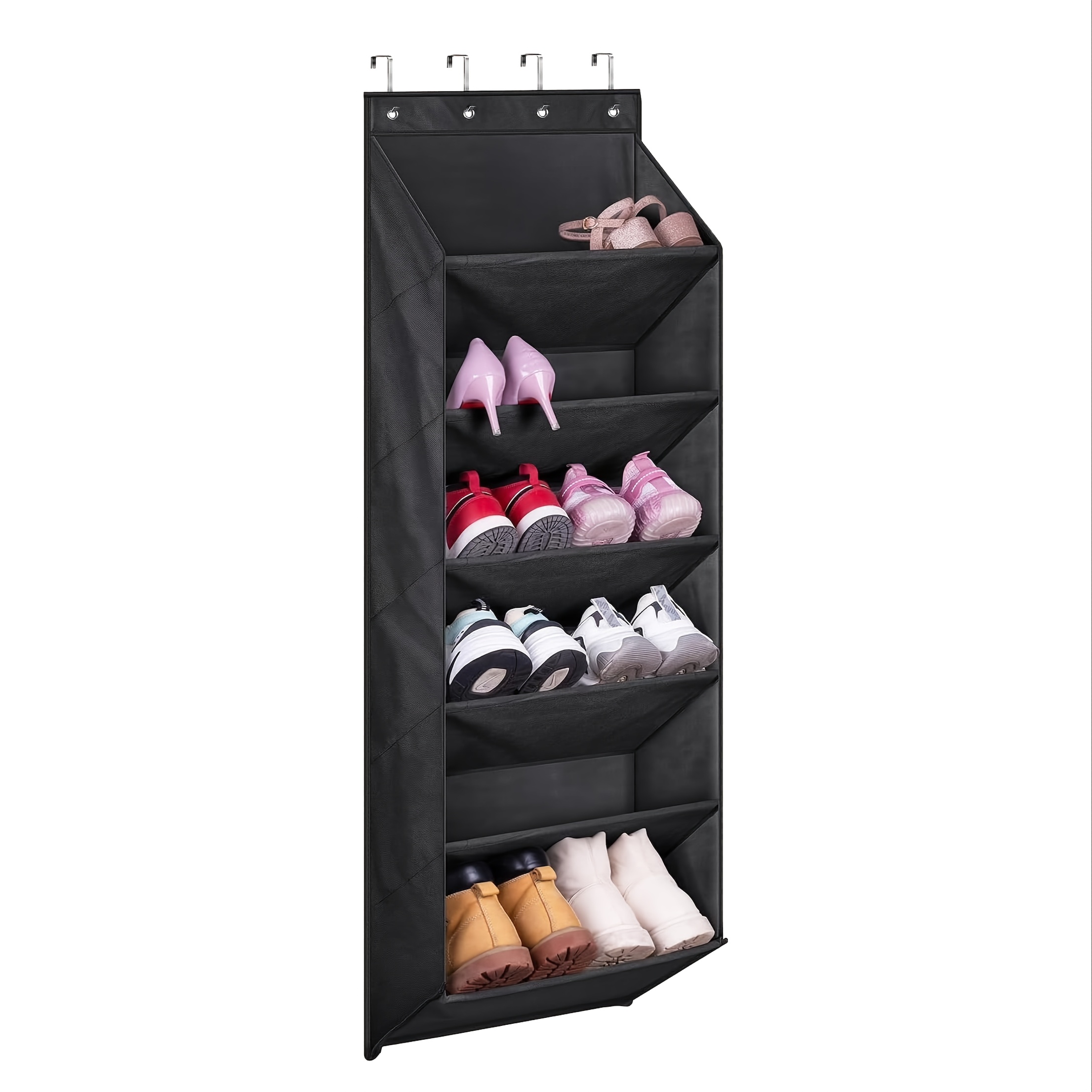 

6-layer Black Non-woven Slanted Shoe Bag For Behind The Door, Hanging Shoe Organizers