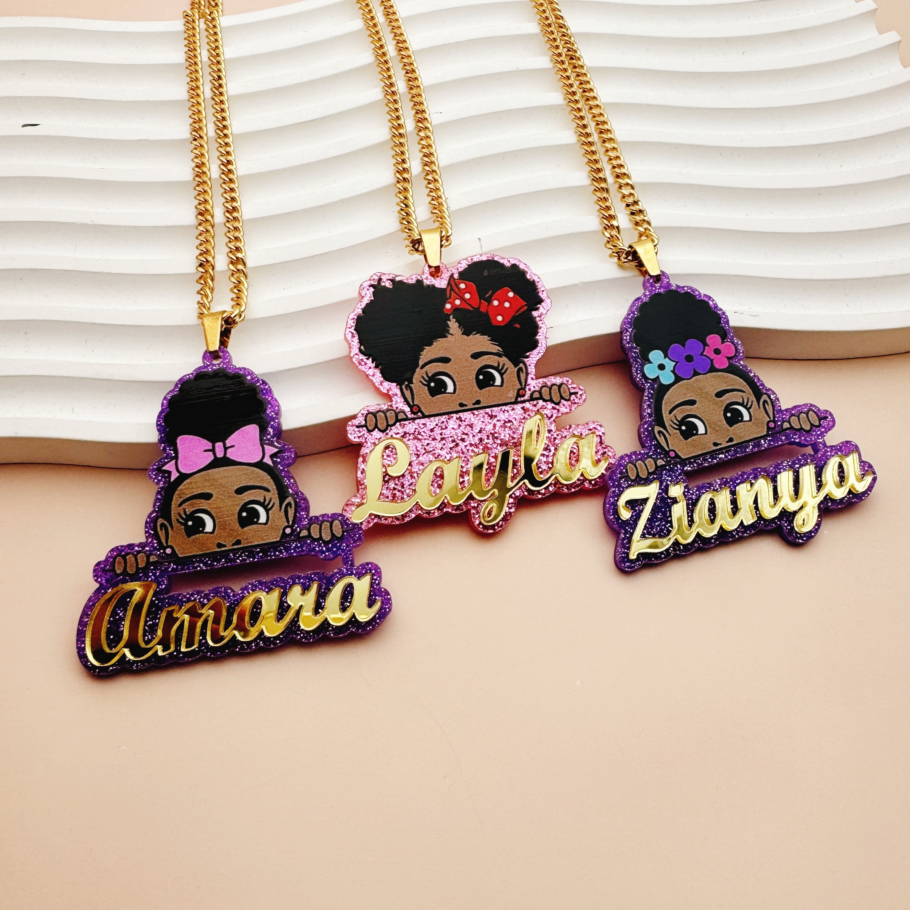 

Custom Acrylic Name Necklace - Cute Cartoon Double-layer Pendant, Personalized English Lettering, Back To School & Birthday Gifts, Diy , Cuban Chain 18