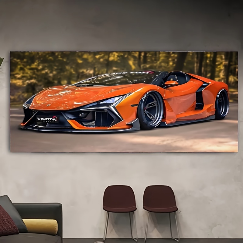 

Diy 5d Diamond Painting Kit - Orange Sports Car, 140x50cm Frameless Round Acrylic Diamonds, Full Drill Craft For Sparkling Wall Art Decor