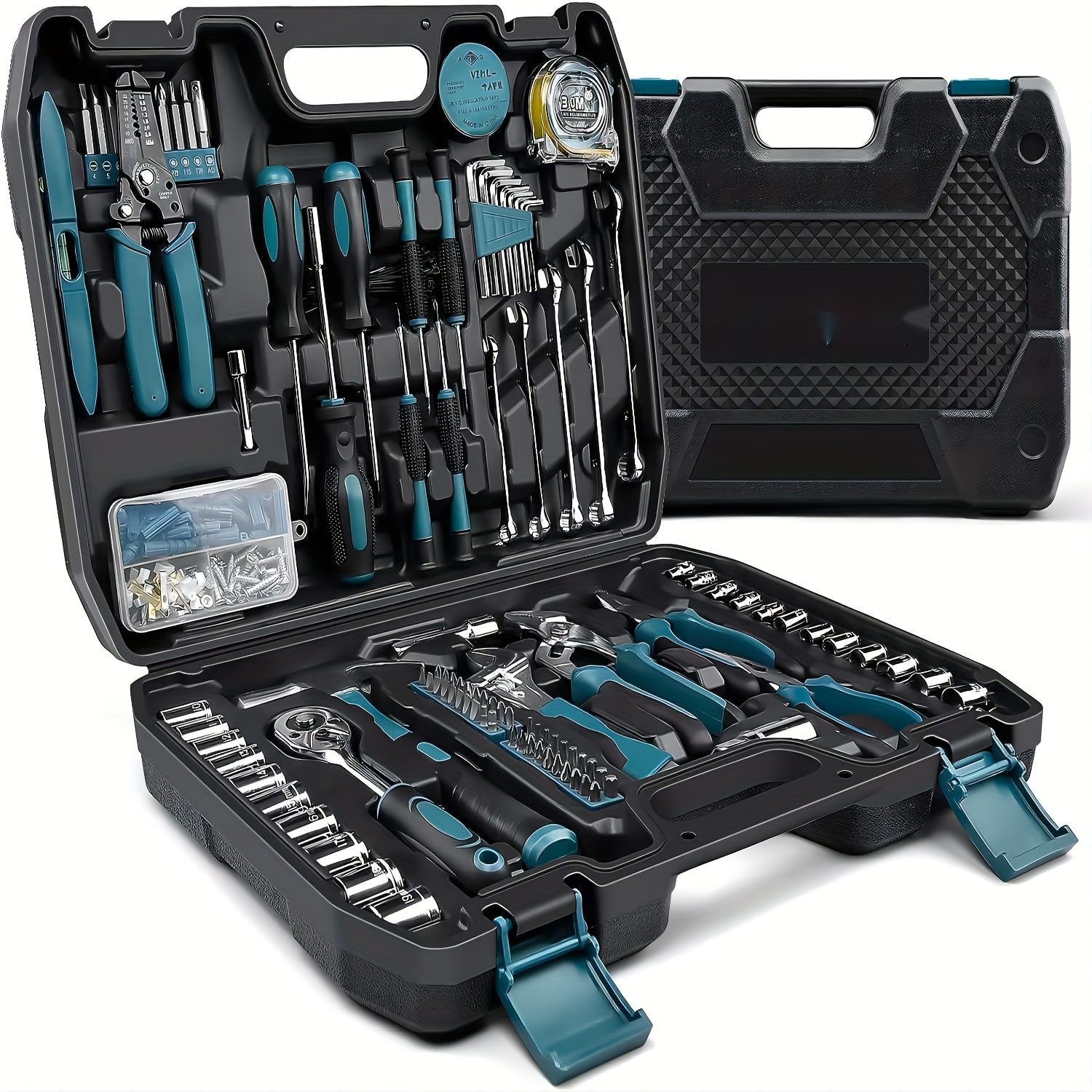 

281pcs Home Tool Kit - Complete Portable Repair Set With Socket Wrench, Screwdriver, Metric & Pliers In Blue Case - Ideal Gift For