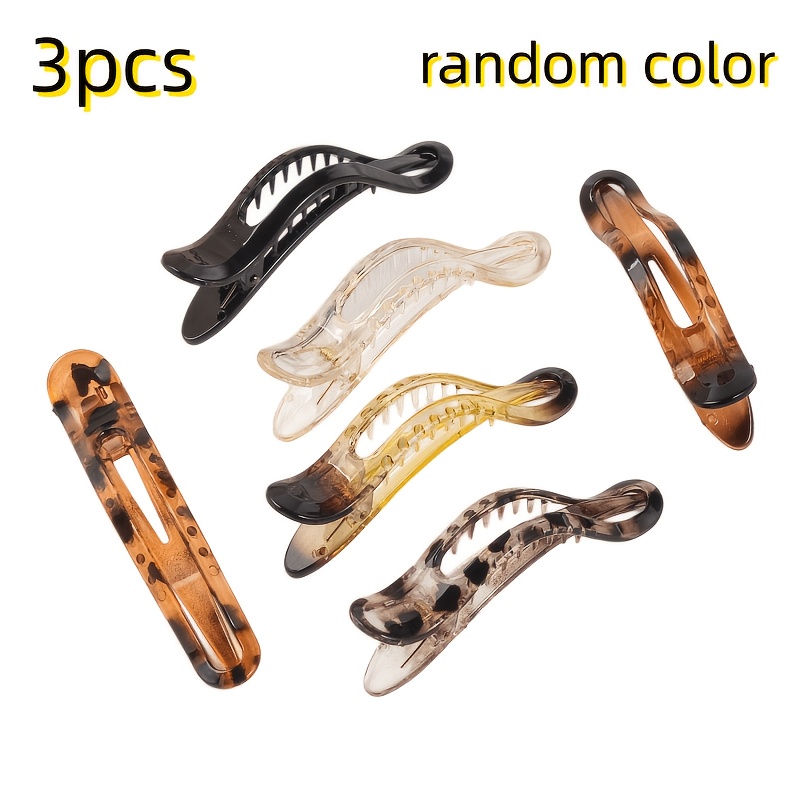 TEMU 3pcs (random Color) Transparent Hair Clips With Large Hooks, Non-slip Design And , Suitable For Thick Hair. An Elegant Everyday Hair Accessory,