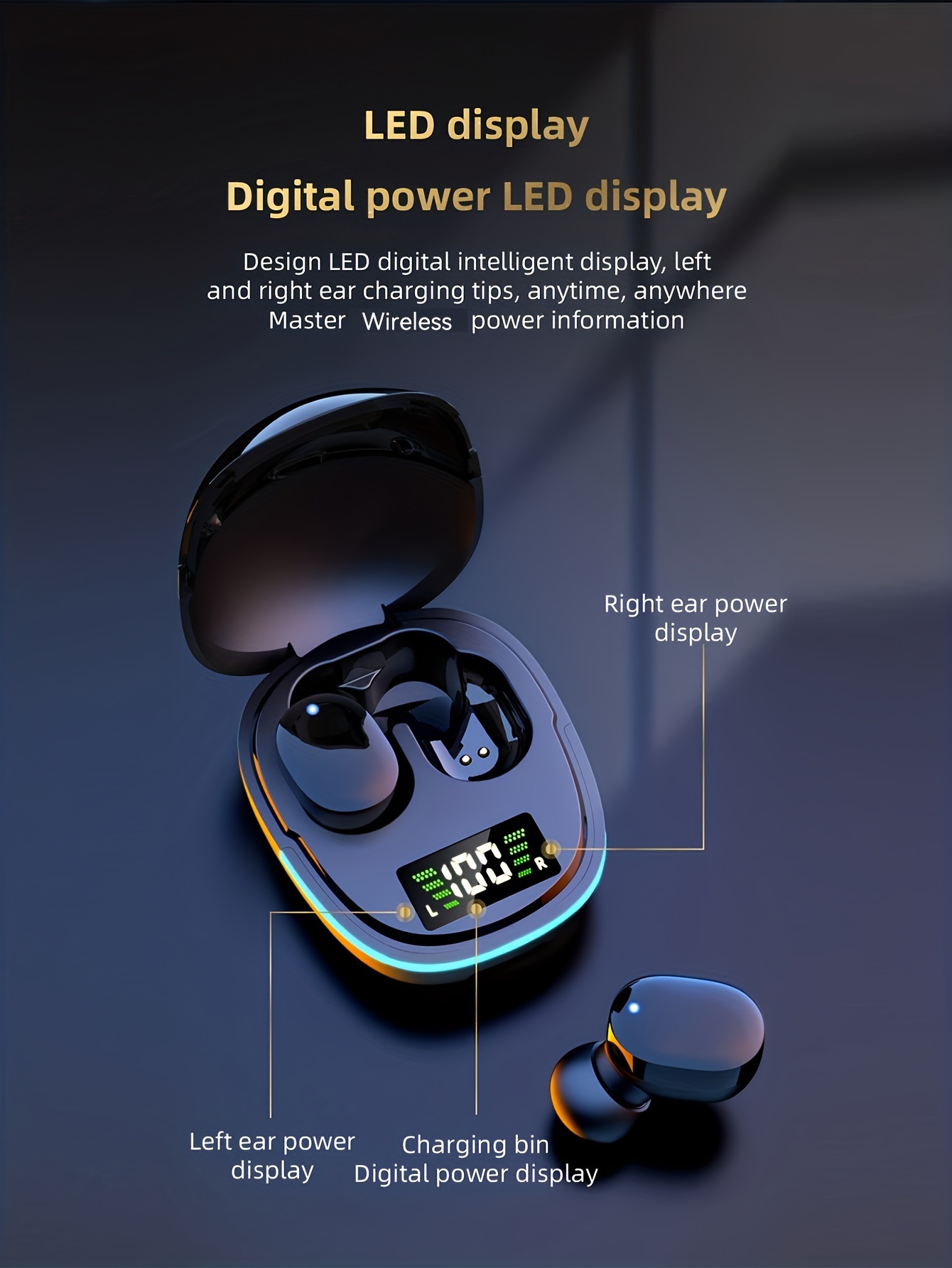 [LED Display] Wireless Earbuds with LED Display - Touch Control, USB Charging Case - Ideal for Sports & Gaming