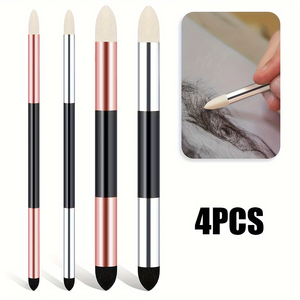 

4pcs Sponge Rubber Blending Brush Set - Double-ended Artist Sponge Pens For Detail Correction, , Shading - Washable, Reusable, For Art, Drawing, School Students, Hobbyists