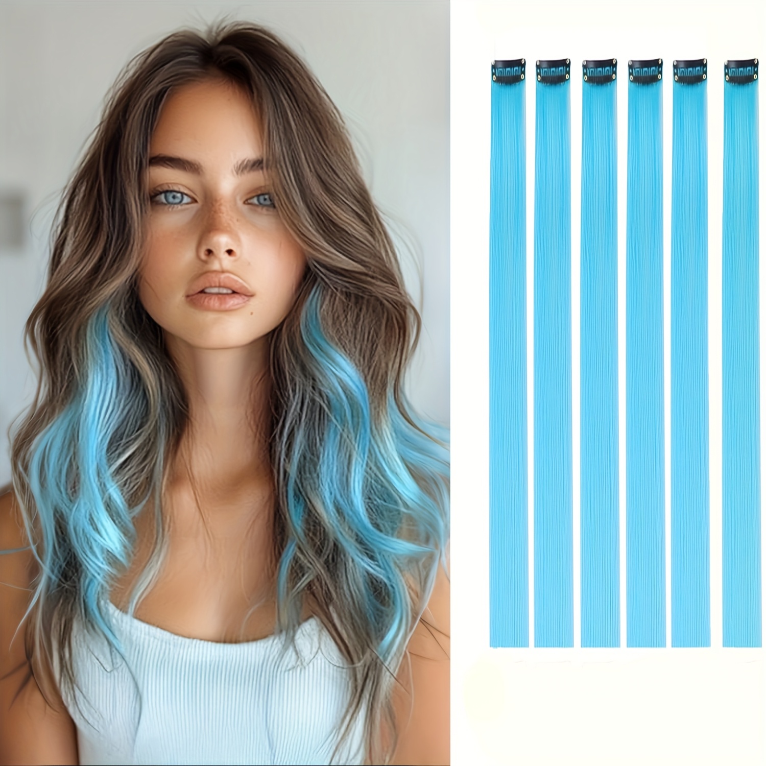 TEMU Extension per Capelli Colorati, Clip-in Lunghe Extension Sintetiche Dritte e Colorate per Feste, Extension Ombre per Donne, Regalo per Cosplay e