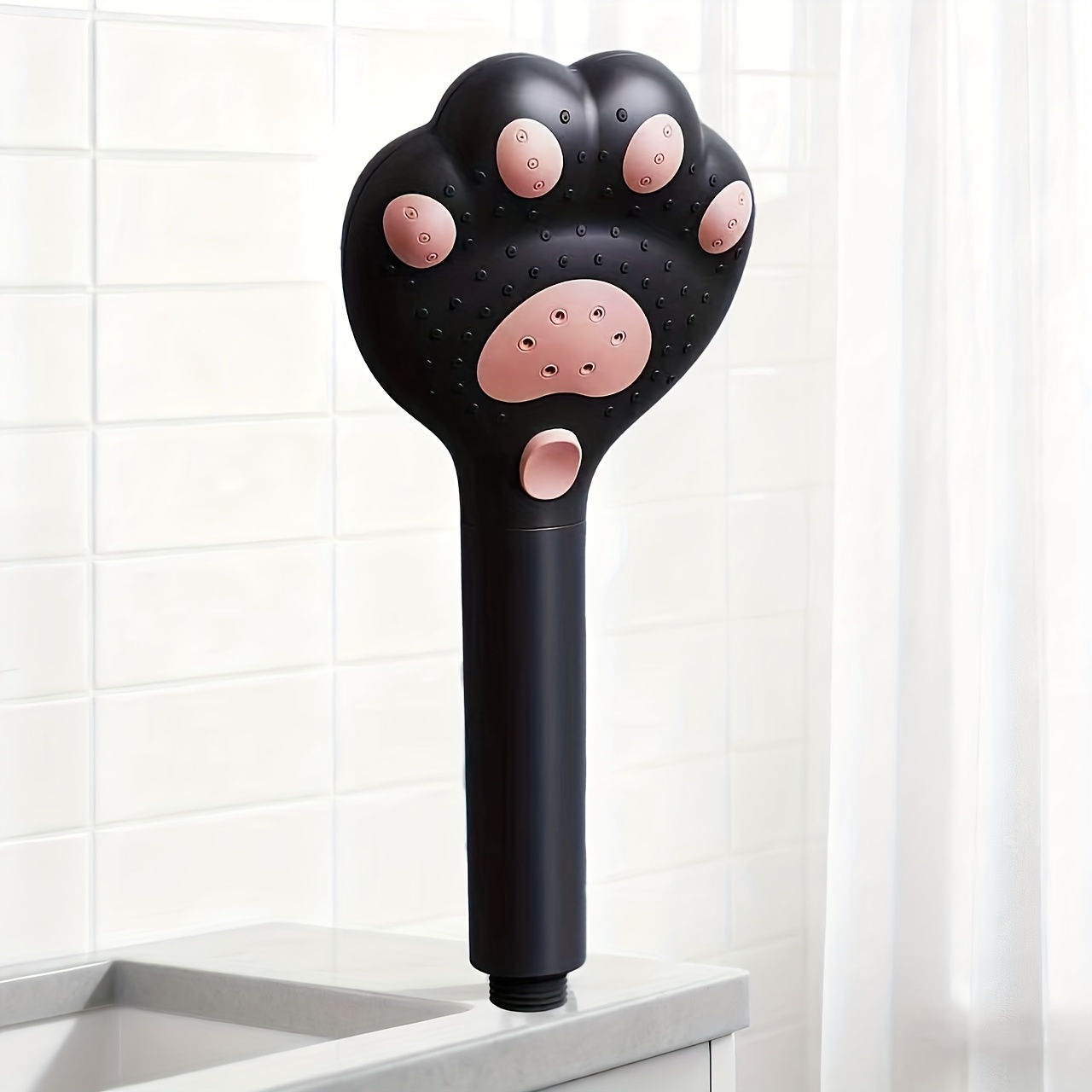 1 Adjustable Handheld Shower Paw Design, 3-, Suitable For Bathroom, Wall Installation And Hanging, Made Of Plastic Material, For Shower Use Only