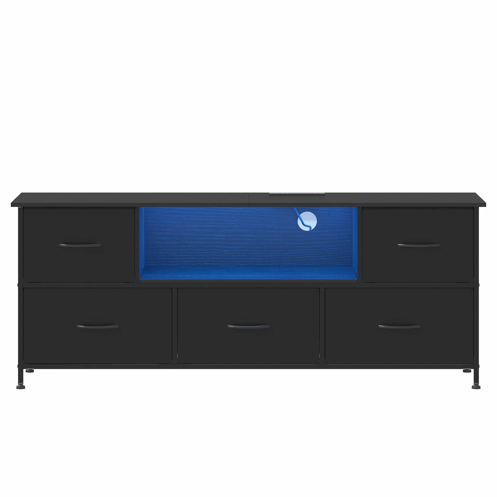   tv unit cabinet 140cm with charging station tv stand with 5 storage drawers open shelf entertainment center with 16 color rgb led for living room bedroom black Product details 0