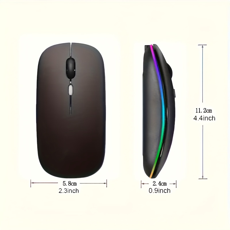 Souris sans fil rechargeable avec lumière LED, mode double BT et souris USB 2.4G pour le jeu, le portable, le tablette, le MacBook - Design noir élégant, forme ergonomique, plastique durable, chargement USB, chargeur non inclus, souris pour portable, accessoire pour tablette, accessoire moderne, surface lisse, souris sans fil pour portable, souris sans fil rechargeable, souris sans fil, souris ergonomique, souris de jeu, accessoire pour portable, souris ergonomique