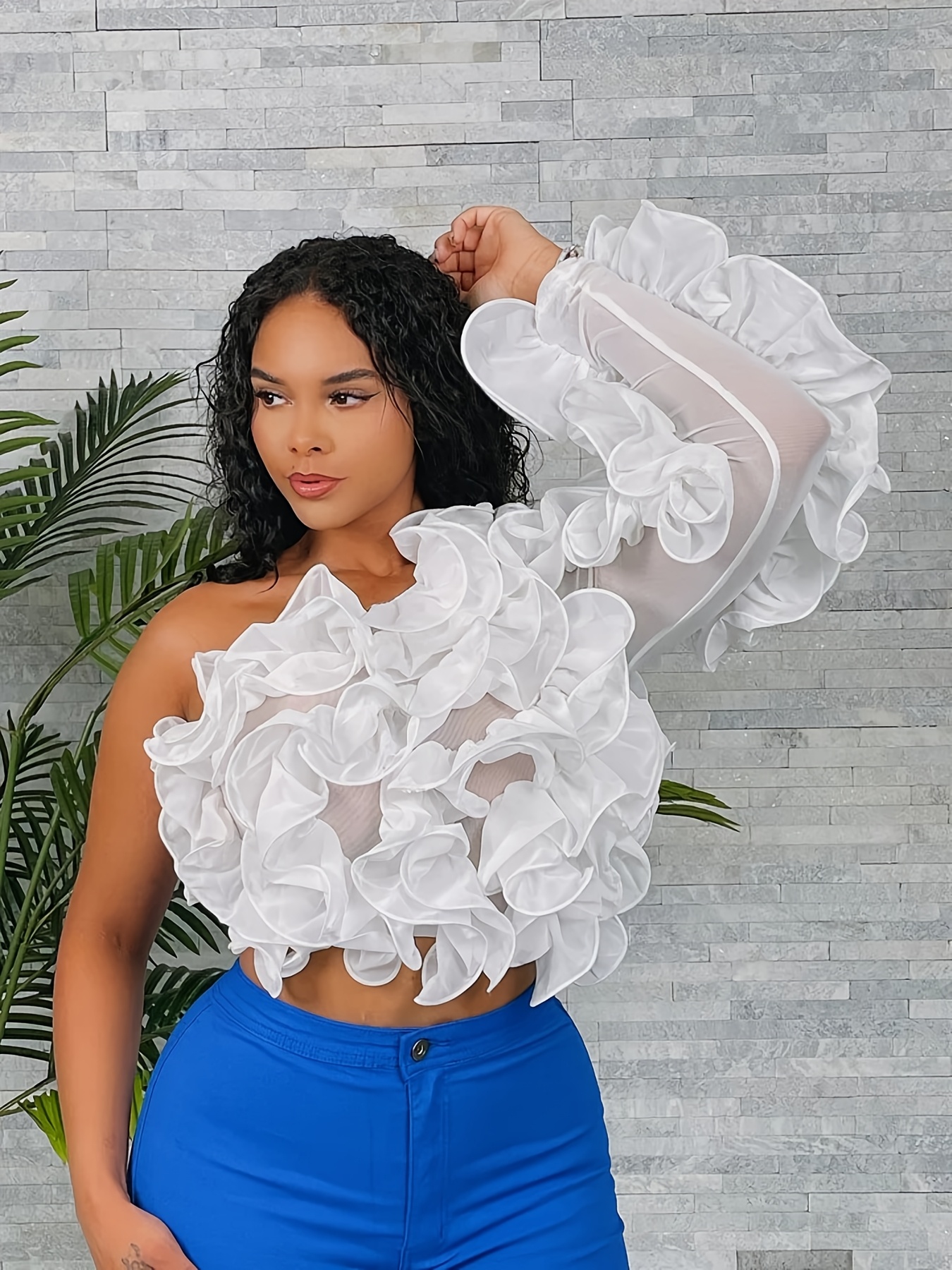 Ruffle Plus Size Off The Shoulder Crop Top Plus Size Elegant Off