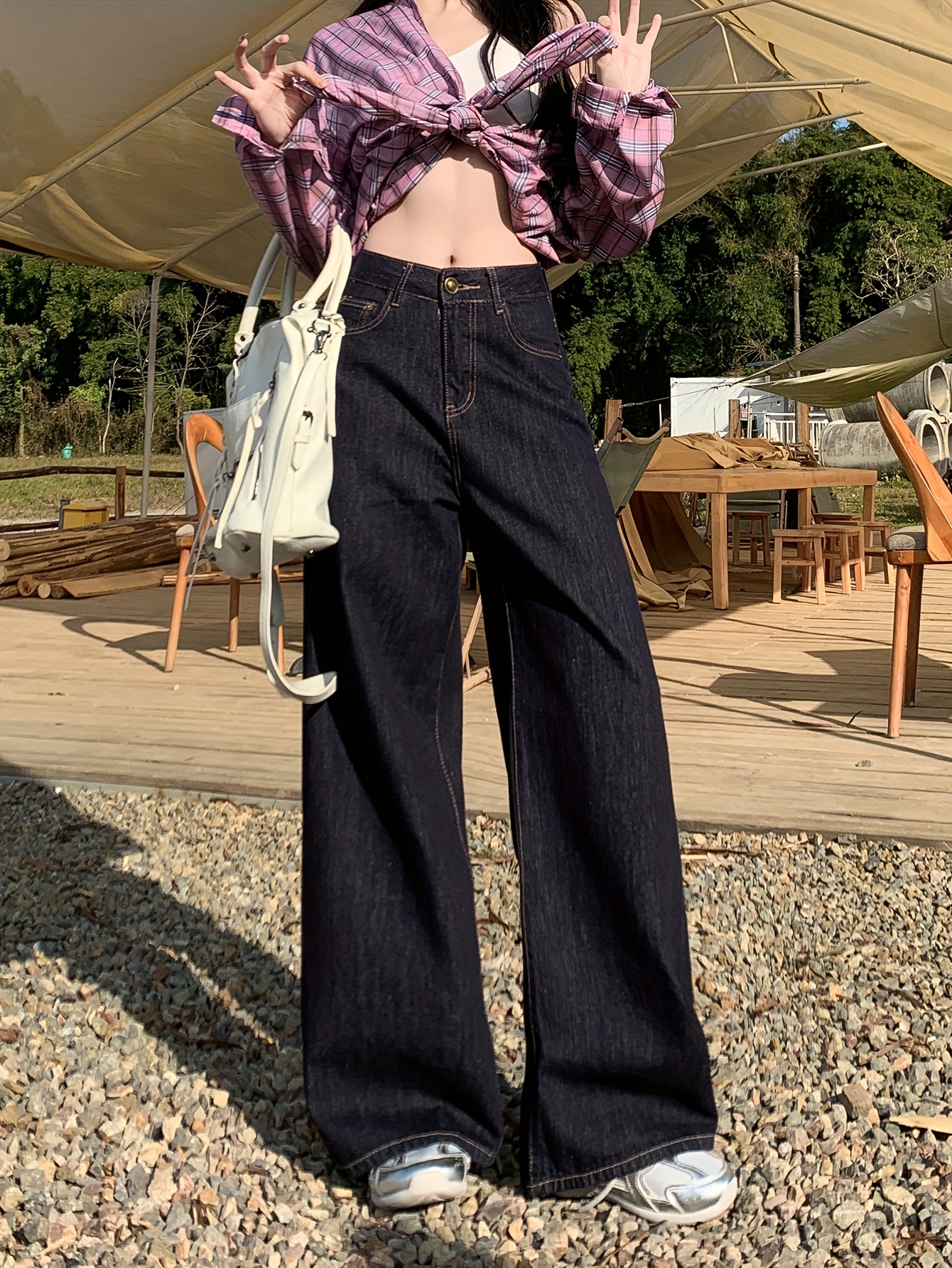 womens high waist wide leg jeans vintage inspired loose fit Temu