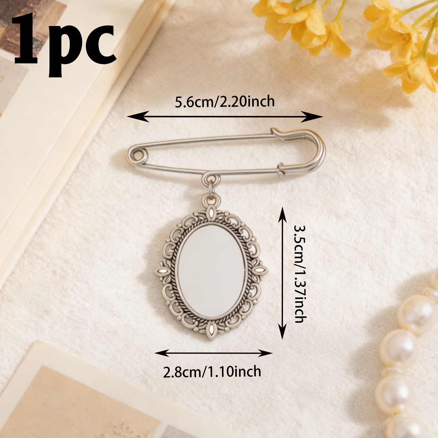 E-shop Individuelle 1-teilige/2-teilige Metall-Bouquet-Foto-Anhänger-Brosche, silberfarbener Spitzengestell-Oval-Brosche-Stil, Bouquet- und
