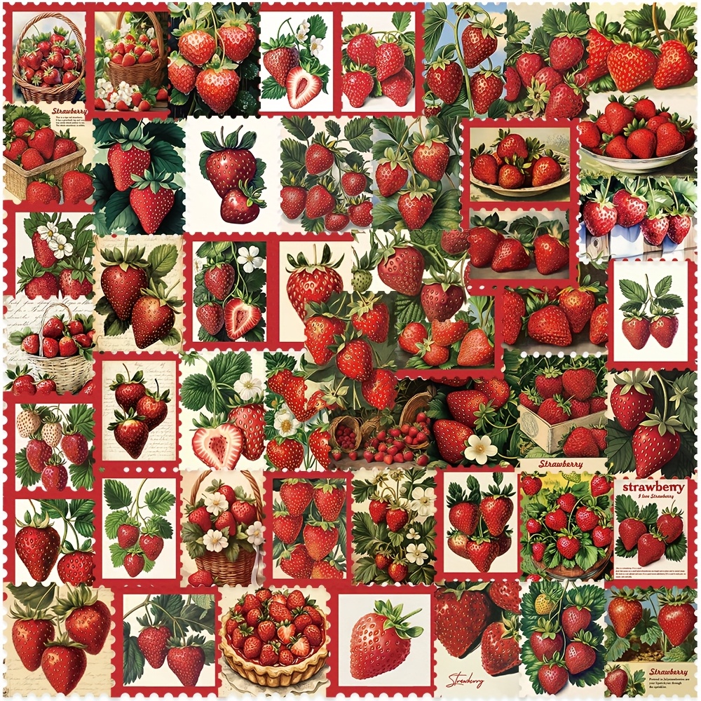50 Retro Aesthetic Cartoon Strawberry Stickers For Luggage, Guitar, Computer, Phone, , And Cup Decoration