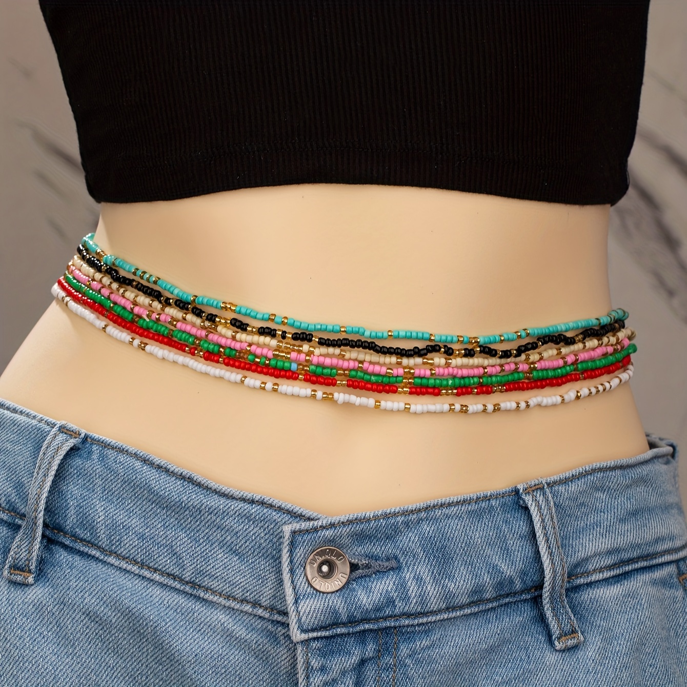 

7pcs Bohemian Style Beaded Waist Chains, Colorful Boho Beaded Belly Chains, Stacking Vacation Fashion Accessory For Women, Multicolor Beach Jewelry