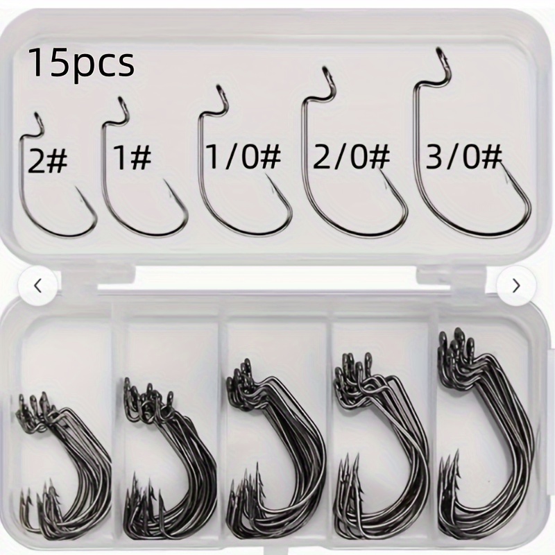 15pcs Fishing Hook Set, High Carbon Steel Wide Hooks With Shank For Soft Lure, Assorted Sizes Kit - Iron Material Fish Hooks