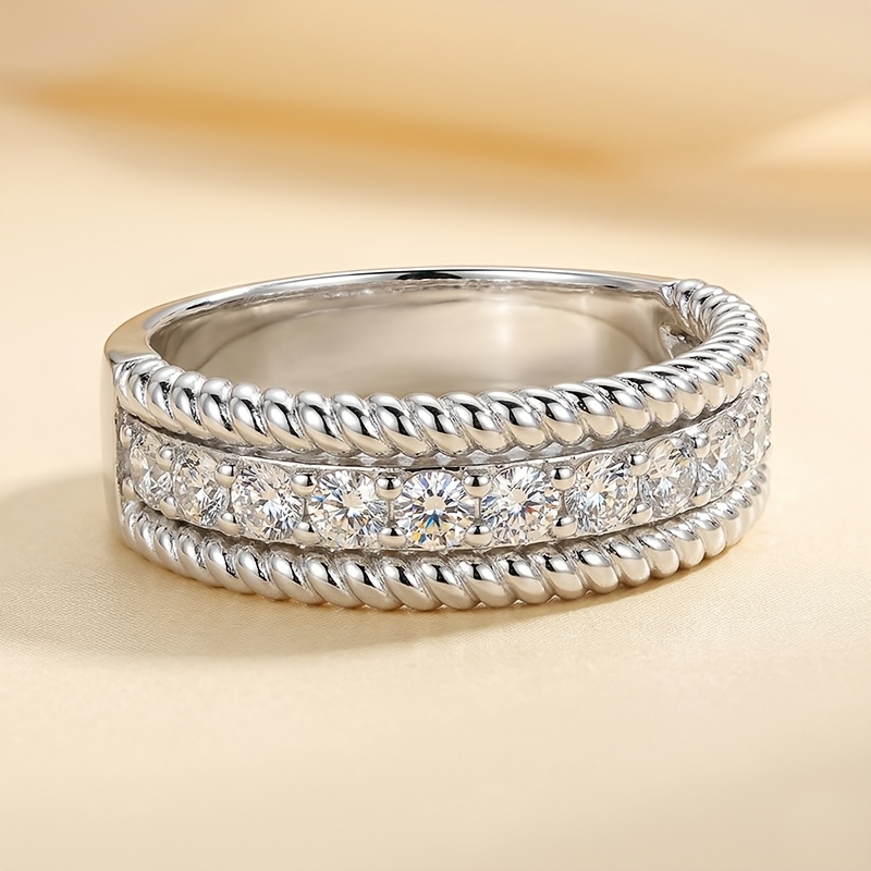 Women's Full-Pave Rhinestone Engagement Ring, Elegant Style