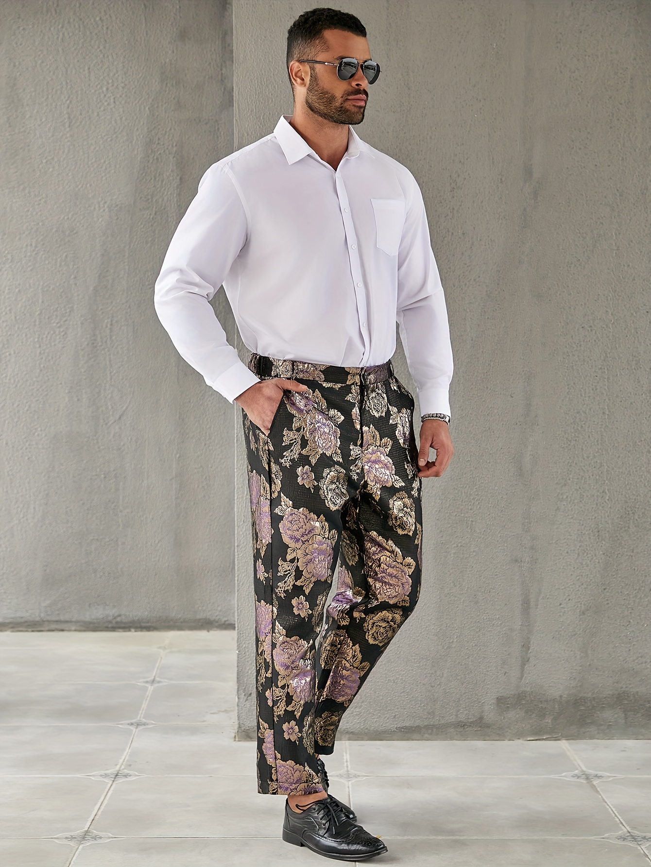 mens plus size floral jacquard casual straight leg pants - Temu