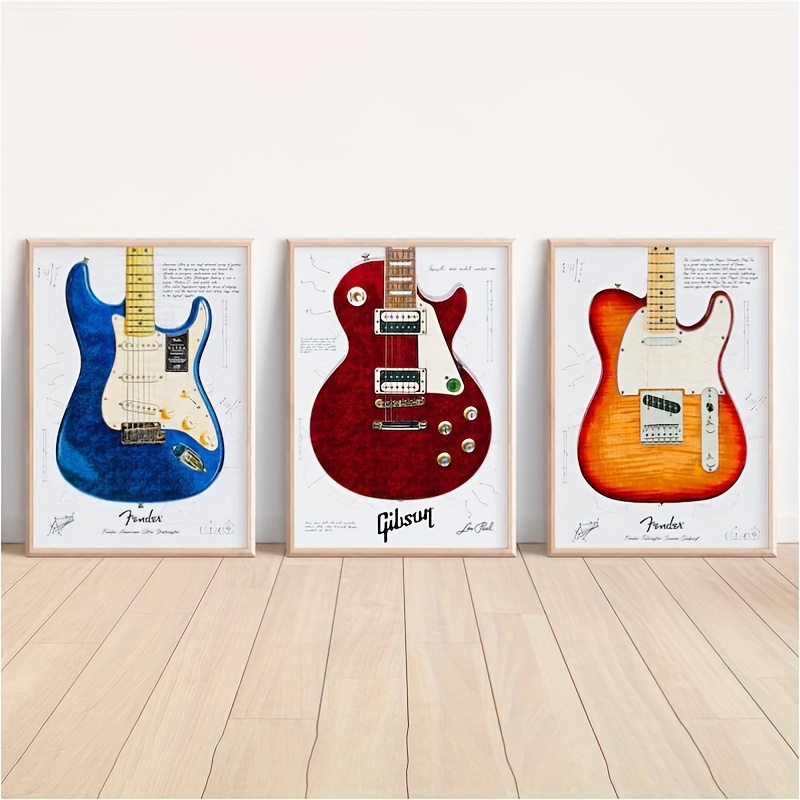

3pcs Electric Guitar Music Canvas Poster Rock Cool Guitar Poster Wall Art For Room Club Decoration Electric Guitar Teaching Gift No Framed