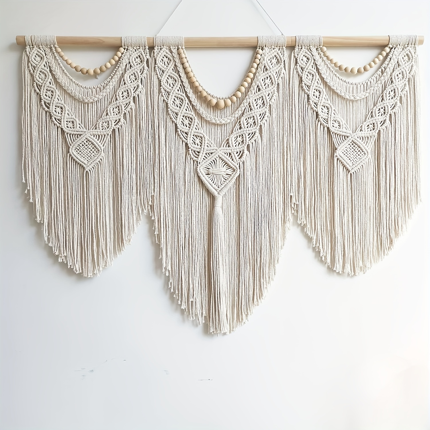 TEMU 1pc Large Macrame Wall Hanging Boho Tapestry Macrame Wall Decor Bohemian Handmade Tapestry Home Decoration For Bedroom Living Room Wedding Party