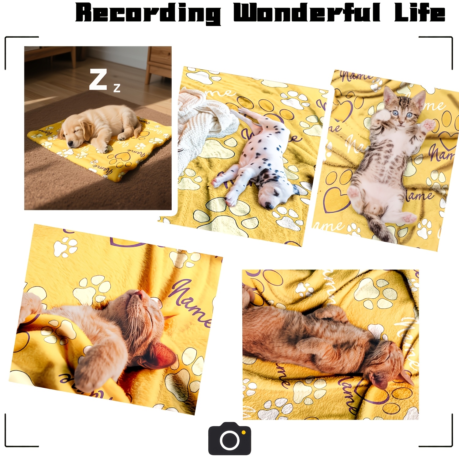 Personalized Pet Blanket with Custom Name, Paw Print Pattern