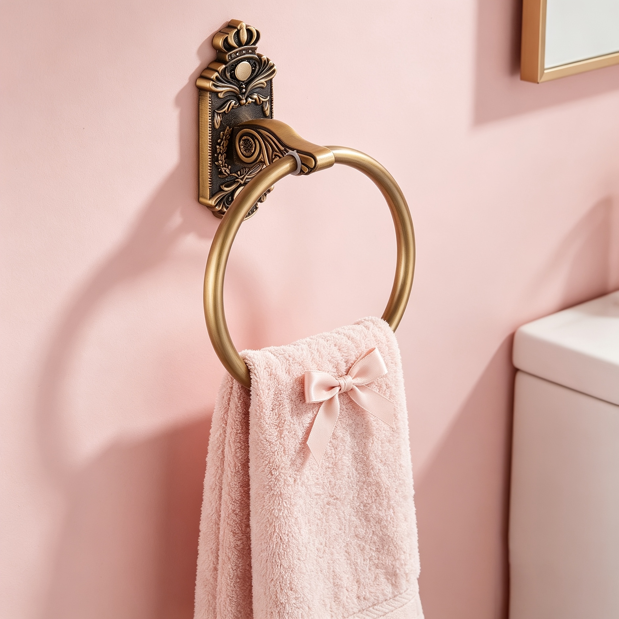 TEMU 1pc European Retro Style Towel Ring, Wall-mounted Space Material, Corrosion And Rust Resistant, Strong Load-bearing Capacity, Elegant And