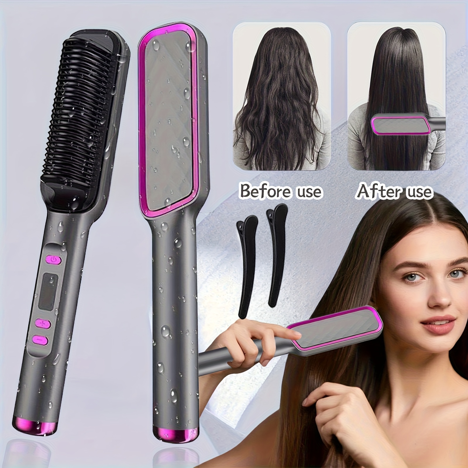 TEMU 2in 1 Curling Hair Straightener, 35s Fast Hair Straightener, Women's Hair Straightener, Lcd Display Hot Brush Hair Straightener With Negative